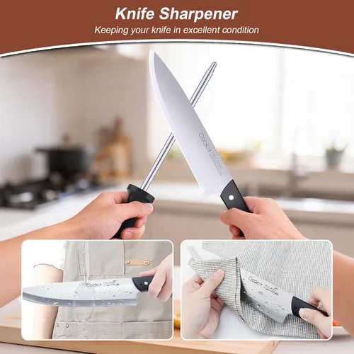 Vista 6 de Cookit - Juego de cuchillos de cocina con bloque, juego de 15 cuchillos de cocina con soporte de bloque de pino, juego de bloques de cuchillos