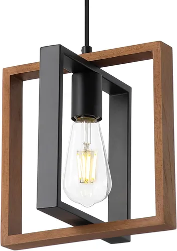 Vista 9 de 9MMML Juego de 2 luces colgantes negras para isla de cocina, lámpara colgante de granja con cable ajustable de altura de 62 pulgadas, pequeña Madera