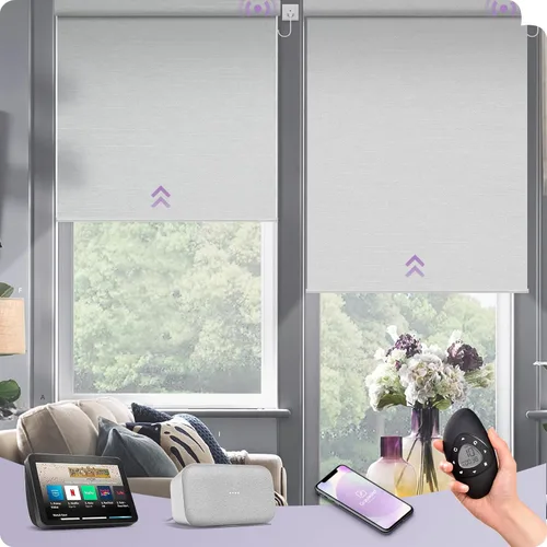 Vista 18 de Graywind Persianas enrollables motorizadas 100% opacas compatibles con Alexa Google, de vinilo, impermeables, inalámbricas, control remoto