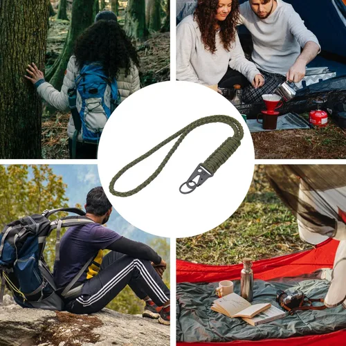 Vista 5 de Llavero de Paracord de Servicio Pesado, Collar de Paracord, Llavero para Teléfono Celular, Silbatos, Correa Trenzada para Muñeca