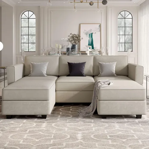 Vista 18 de Belffin - Sofá modular de terciopelo con asientos de almacenamiento, sofá de 3 plazas para sala de estar, color negro
