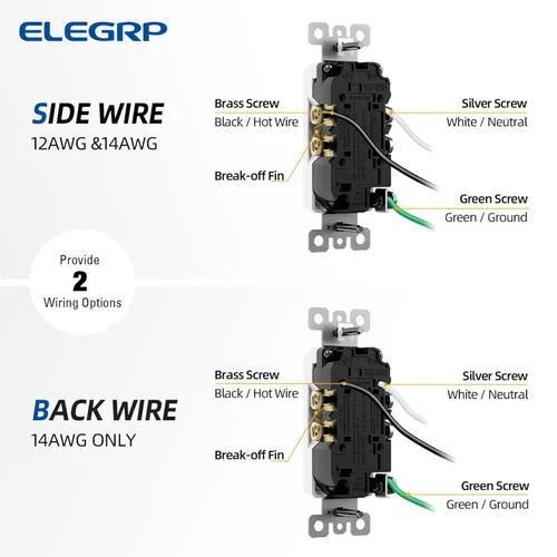 Vista 4 de ELEGRP Receptáculo Decorativo, tomacorriente de pared eléctrico estándar de 15A 125V, sin TR, 2 polos 3 cables, grado residencial con conexión a
