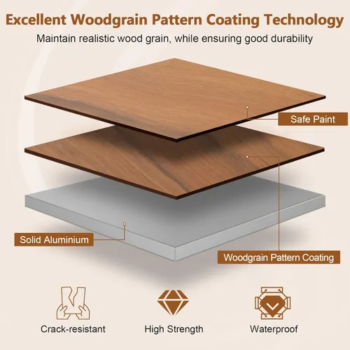 Vista 5 de COSTWAY Mesa de picnic plegable, mesa de campamento de aluminio enrollable con veta de madera, mesa de playa portátil de baja altura con bolsa