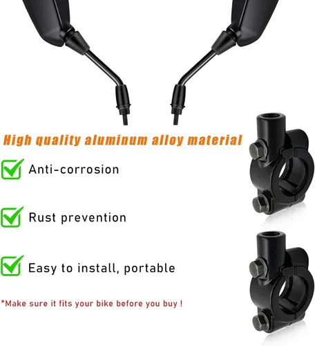Vista 5 de 2 piezas de soporte de montaje para espejo de manillar de motocicleta, abrazadera de montaje de rosca de espejo de aluminio de 7/8", adaptador