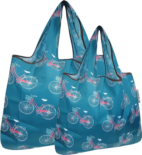 allydrew Large & Small Foldable Tote Nylon Reusable Grocery Bags, Set of 2