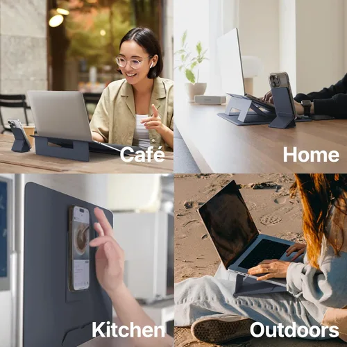 Vista 4 de HUANUO Magnetic Laptop Stand for 10-17" Laptops, Portable Foldable Laptop Riser with Phone Holder & Wrist Cushion, Adjustable Ergonomic Computer