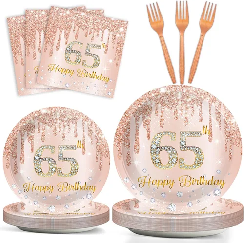 Vista 67 de 96 piezas de platos y servilletas de oro rosa para fiesta de cumpleaños número 9 para niñas, suministros de fiesta de oro rosa, juego de vajilla