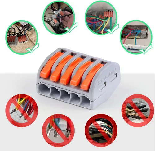 Vista 6 de Delgada Kit de 100 tuercas de conector de cable compacto, terminales reutilizables para empalme rápido de cables. Compatible con cables trenzados