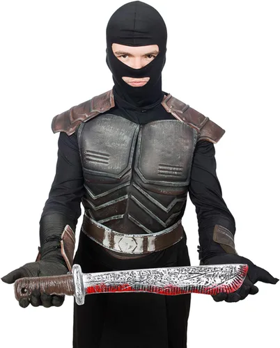 Vista 4 de Skeleteen Bloody Machete - Cuchillo de juguete realista falso para disfraces y cosplay