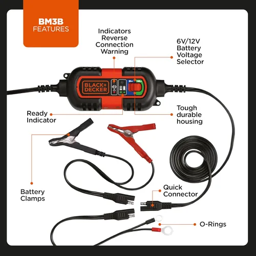 Vista 3 de Black+Decker BM3B Cargador/Mantenedor de batería de 6 V y 12 V