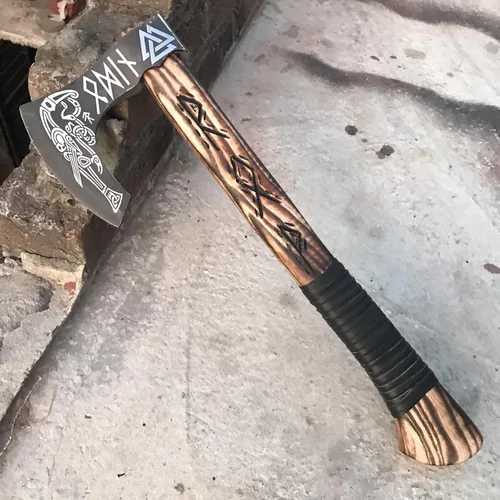 Vista 6 de Viking TOOLS-Hacha vikinga Berserker Tomahawk de 22.0 pulgadas con funda de cuero, hacha vikinga forjada a mano 'Fenrir' nórdico Valhalla Vikings
