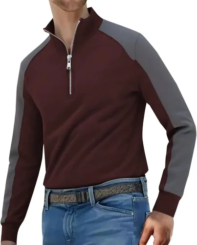 Vista 5 de Quarter Zip Pullover for Men, Color Block Long Sleeve Mock Neck, Athletic Sweatshirt for Fall and Winter