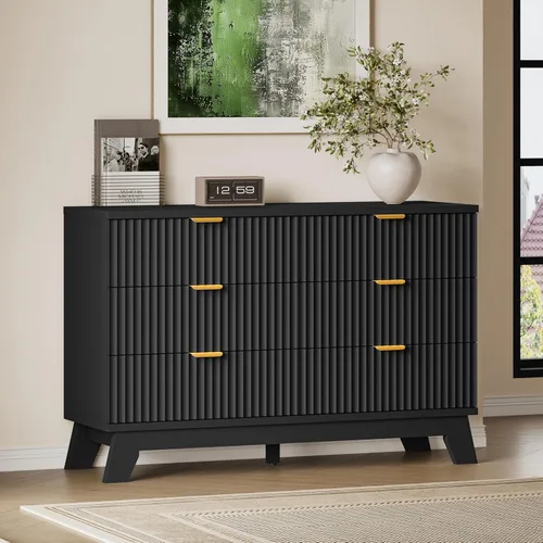 Vista 15 de BORNOON Cómoda acanalada de 7 cajones, cómoda bohemia moderna de 47.2 pulgadas de ancho, soporte de madera para dormitorio, sala de estar, armario
