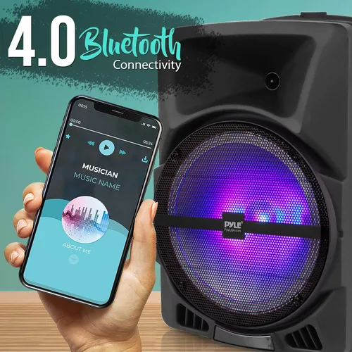 Vista 4 de Pyle - Sistema de bocinas PA portátil e inalámbrico – alta potencia de 800W, compatible con Bluetooth para interiores y exteriores, altavoz DJ