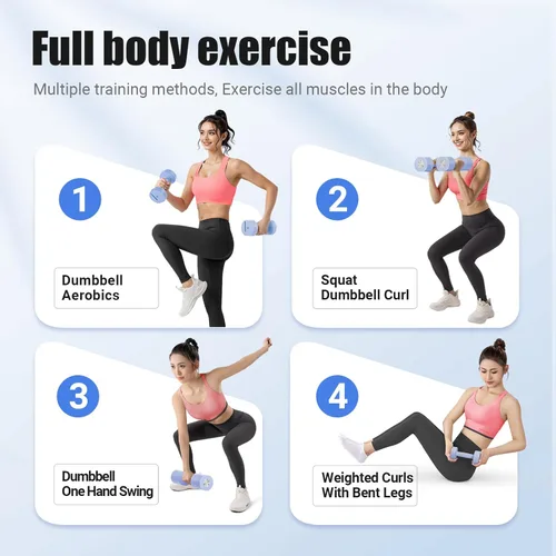 Vista 6 de MERACH Juego de 2 mancuernas, peso ajustable, mango antideslizante, colores macarrones, cada una de 2.2/4.4/6.6/8.8 libras, pesas de mano 4 en 1