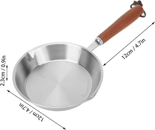 Vista 6 de Sartén de acero inoxidable, sartén antiadherente con mango de madera, sartén para huevos para cocina de inducción de restaurantes domésticos (4.7 in)
