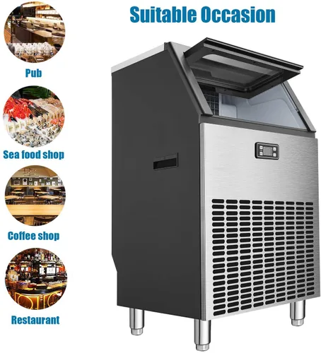Vista 6 de Antarctic Star Commercial Ice Makers Machine Stainless Steel Makes 265 Lbs of Ice Per 24H with 48 Pounds Storage Capacity Ice Cubes Freestanding