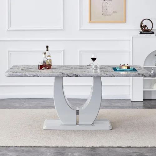 Vista 7 de HomVent Juegos de mesa de comedor y sillas de mármol modernos para 6 personas, mesa rectangular de mármol con 6 sillas de piel sintética