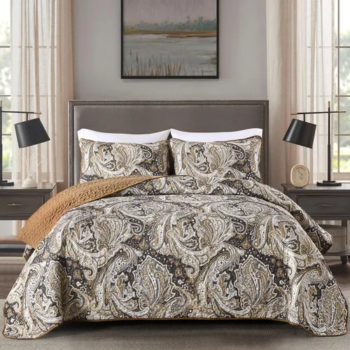 Vista 8 de DJY Juego de edredón de paisley azul marino King, juego de colcha y cubrecama boho de 3 piezas, ropa de cama de microfibra suave y ligera