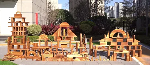 Vista 6 de Bloques de construcción de madera sensoriales pequeños, 43 piezas para niños de 3 años en adelante, juego de construcción de mesa de pino