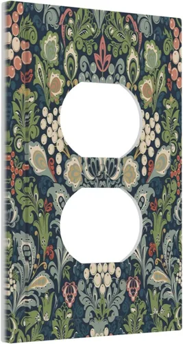 Vista 2 de William Morris Floral Boho Azul Medianoche Azul Bohemio Flor 1 Banda Dúplex Cubierta de Salida Decorativa Receptáculo Único Interruptor Eléctrico