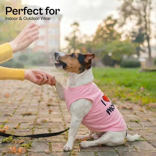 Vista 4 de Playera parisina para perros con palabras bordadas "I Love My Mommy" - 100% algodón, camiseta rosa para perros - Chaleco sin mangas para mascotas