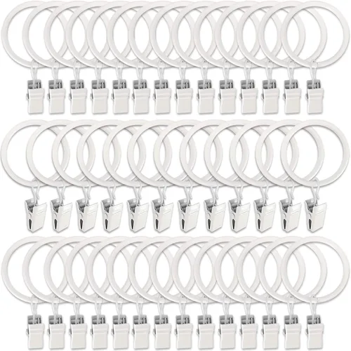 Vista 15 de Paquete de 44 anillos de cortina de metal con clips, clips para cortinas con anillos, anillos de cortina de 1 pulgada de diámetro interior, se