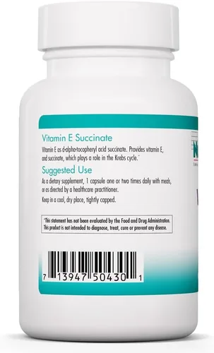 Vista 3 de Nutricology Succinato de vitamina E - 400 UI d-alfa-tocoferil succinato - antioxidante y apoyo energético - Cápsulas vegetarianas en polvo seco