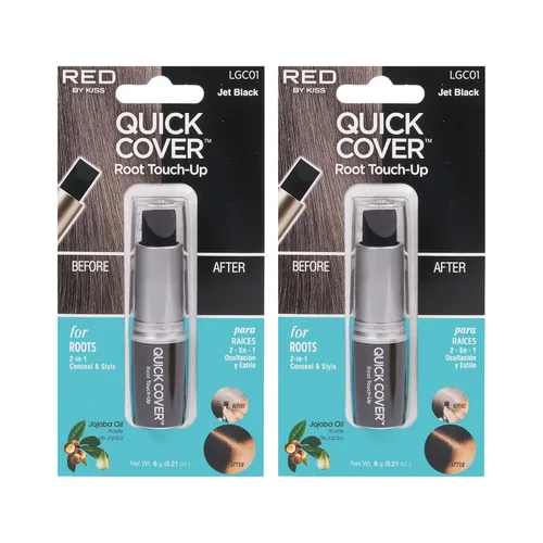 RED by Kiss Barra de retoque de raíz de cobertura rápida, corrector temporal de cabello gris resistente al agua con cepillo para raíces y barba,