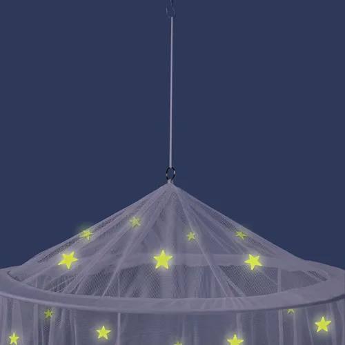 Vista 4 de Dosel para cama de niñas con estrellas pre-pegadas que brillan en la oscuridad - Red mosquitera de princesa decoración de habitación - Tienda