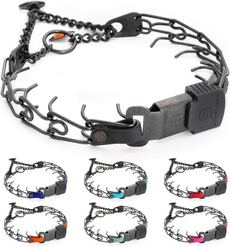 Vista 8 de Collar para Perro Herm Sprenger de Acero Inoxidable Negro con Hebilla de Liberación Rápida ClicLock y Inserción de Biothane Collar de Entrenamiento