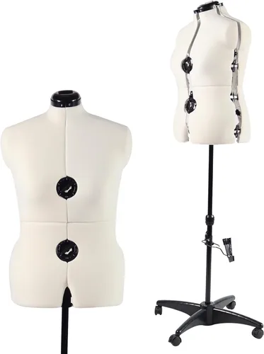 Vista 12 de maniquí ajustable con forma de vestido para costura, talla 6-14 para mujer, gris, con 13 diales y ruedas desmontables, modelo de cuerpo
