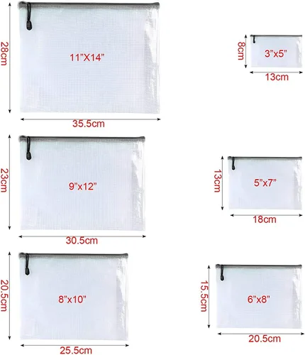 Vista 2 de 18 unidades, bolsas de malla de plástico con cremallera para documentos, carpetas de archivos con cremallera para suministros de oficina, viajes