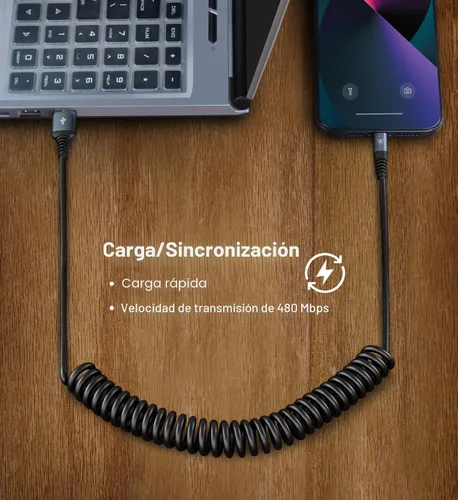 Vista 4 de Cable Lightning en espiral, cable de carga para iPhone de 3 pies para automóvil, paquete de 2 [certificado Apple MFi], cable Lightning de 3 pies