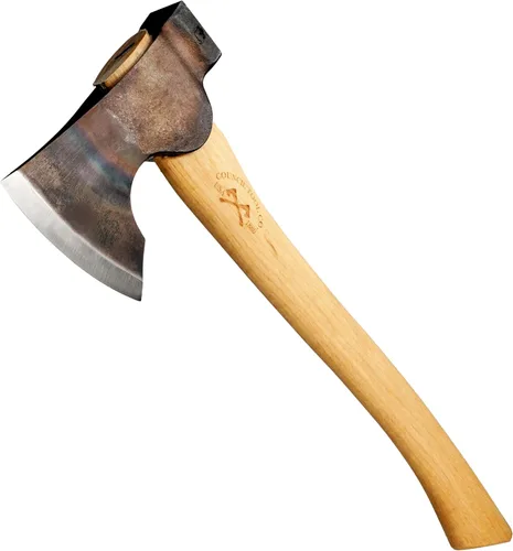 COUNCIL TOOL Wood-Craft Hacha Talladora de Campamento - Hacha de Bushcraft de 1.7 libras con Mango de Hickory Curvado de 16" y Funda de Cuero -