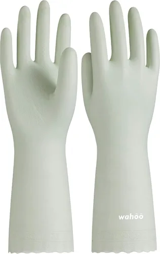 Guantes de limpieza para la piel amigables de LANON Wahoo, guantes de cocina para lavar platos con forro de algodón esponjado, reutilizables, Verde