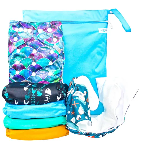 Vista 6 de Leekalos Pañales de tela reutilizables para niños y niñas, pañal de bebé con insertos y bolsa húmeda, talla única