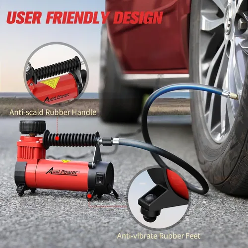 Vista 5 de AVID POWER 12V DC Tire Inflator Portable Air Compressor, Compact Air Pump w/Copper Motor, Easy Operation 12V Tire Pump w/Carrying Case & 3 Adapters
