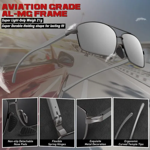 Vista 3 de Polarized Sunglasses for Men, Ultra Lightweight Al-Mg Sunglasses with Spring Hinges, 100% UV400 Protection Mens Shades