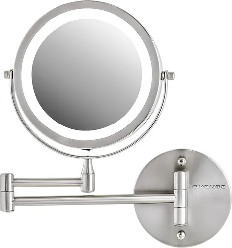 OVENTE Espejo de maquillaje iluminado para montaje en la pared, espejo de tocador de doble cara de 7 pulgadas con aumento 1X/7X para baño con luces