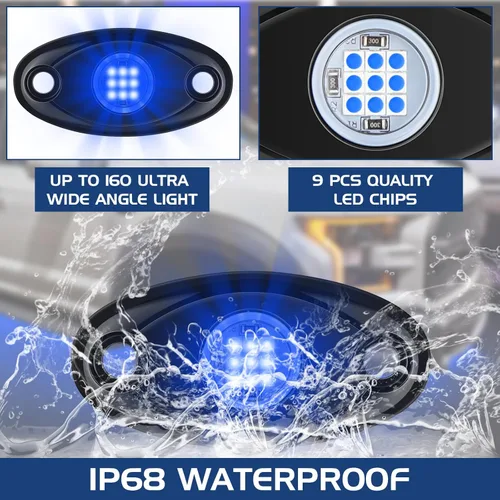 Vista 5 de Macarrie 12 Cápsulas Luces LED Rock para Automóvil SUV Luces Underglow Impermeables Neón Trail Rig Lámpara Iluminación para Camión Motocicleta Barco