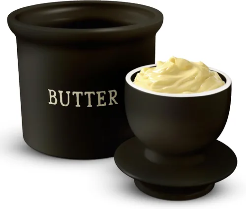 Vista 2 de KooK Recipiente para Mantequilla con Tapa, Mantequilla Suave para Untar, Mantequilla Francesa de Cerámica para Dejar en la Encimera con Línea