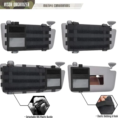 Vista 5 de WYNEX - Organizador táctico para visera de auto con diferentes compartimentos de almacenamiento con 3 cintas elásticas de sujeción, compatible