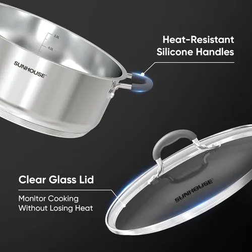 Vista 3 de SUNHOUSE - Ollas de vapor de 5.5 cuartos de galón con tapa, olla multiusos de acero inoxidable de 2 niveles con asa para verduras, albóndigas