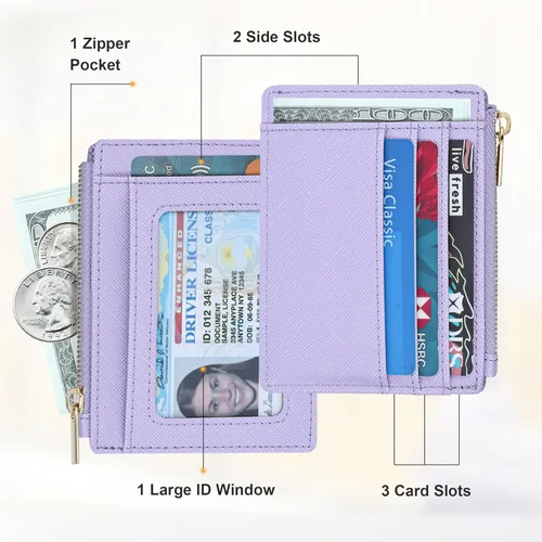 Vista 2 de Sodsay Estuche para tarjetas, cartera delgada con bolsillo frontal, para mujer, sujetatarjetas con llavero