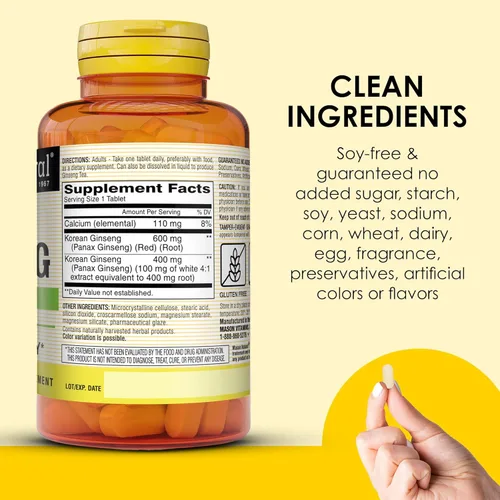 Vista 5 de MASON NATURAL Ginseng coreano 1,000 mg, apoya energía, resistencia y vitalidad, 60 tabletas
