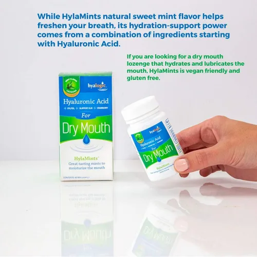 Vista 5 de Hyalogic HyaMints - Mentas respiratorias para boca seca, sabor a menta sin azúcar, ambientador natural con ácido hialurónico, extracto de arándano