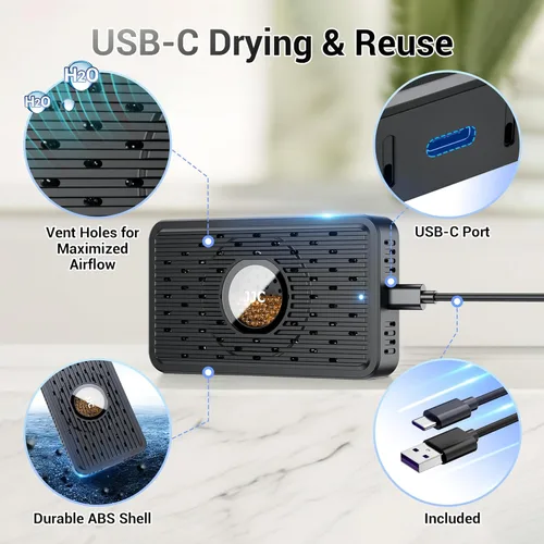 Vista 4 de Paquete de 2 deshumidificadores desecantes recargables para almacenamiento con cable USB-C, reutilizable, portátil, absorbente de humedad y humedad