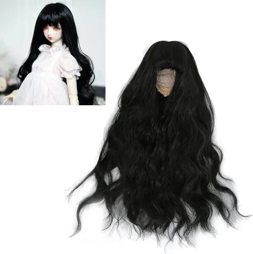 Vista 2 de Tgoon Peluca de muñeca, peluca de muñeca, peluca de muñeca, peluca rizada con fleco térmico para muñeca de vestir (negro)