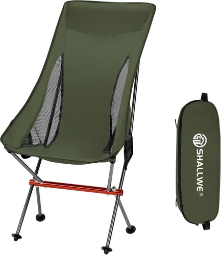 Vista 8 de SHALLWE Camping Chairs, All Aluminum Frame Portable Folding Camp Chair for Adults, Heavy Duty High Back Collapsible with Built-in Pillow, Side